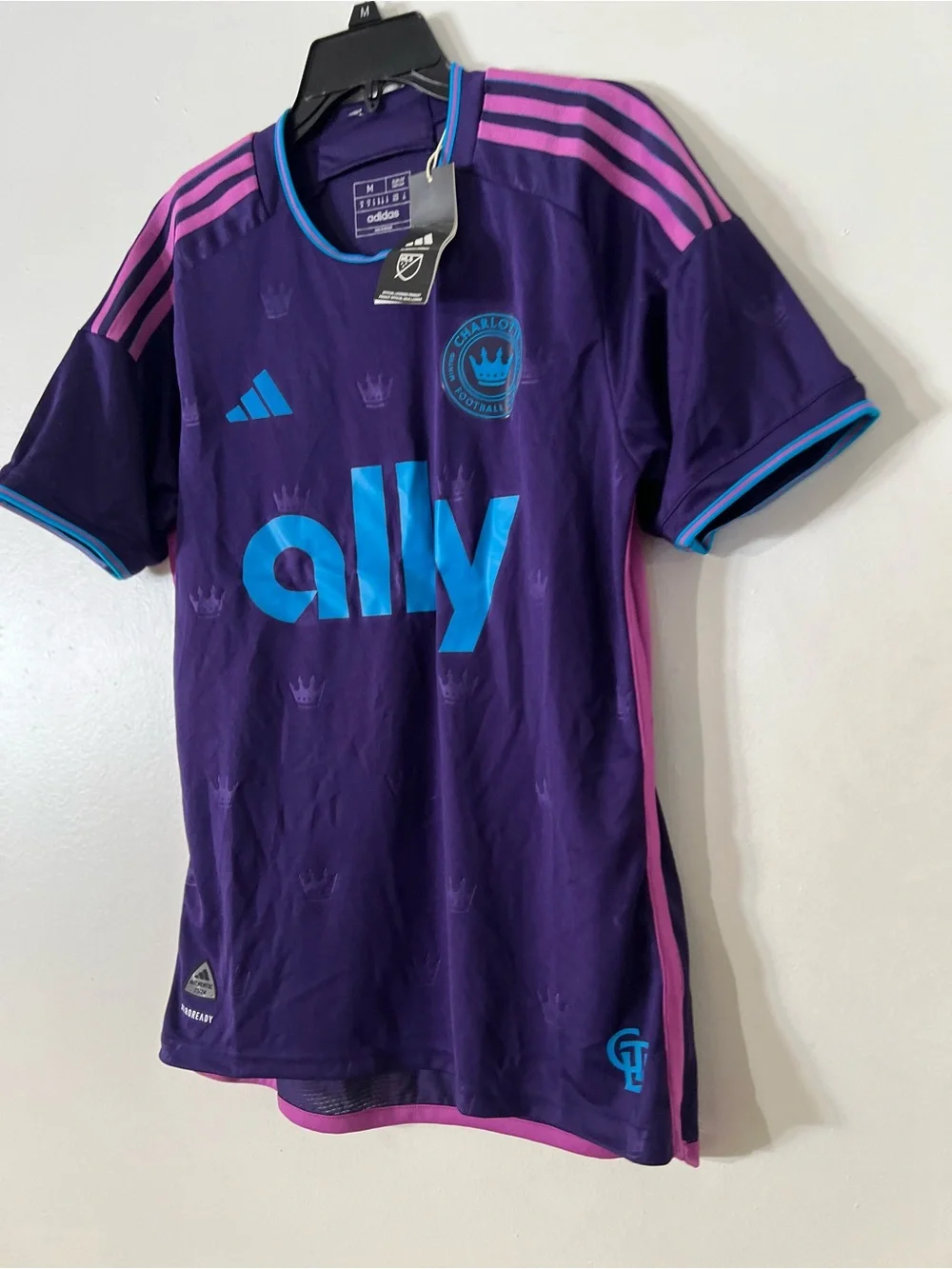 adidas Charlotte FC Purple Jersey with Pink Stripes and Blue Accents